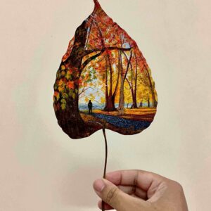 Autumn Painting on Autumn Leaf
